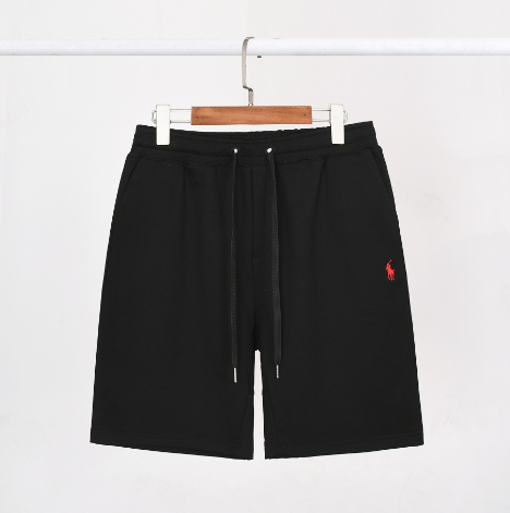 Black and Red Drawstring Cotton Blend Casual Shorts