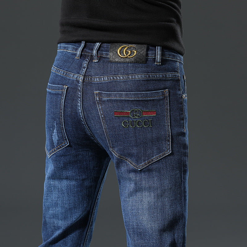 Slim Fit Dark Blue Denim Jeans with Back Pocket Embroidery
