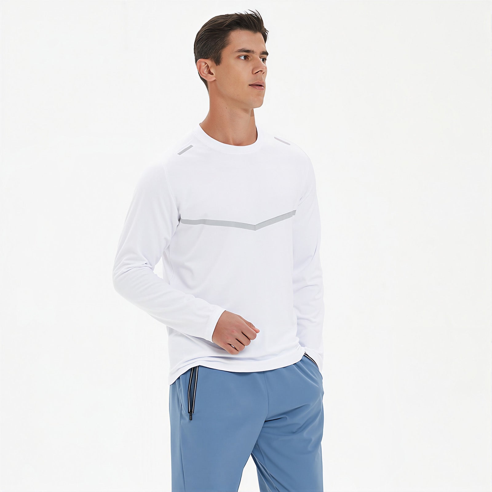 Round-Neck Fleece-Lined Sweat-Absorbent Slim-Fit Sweatshirt
