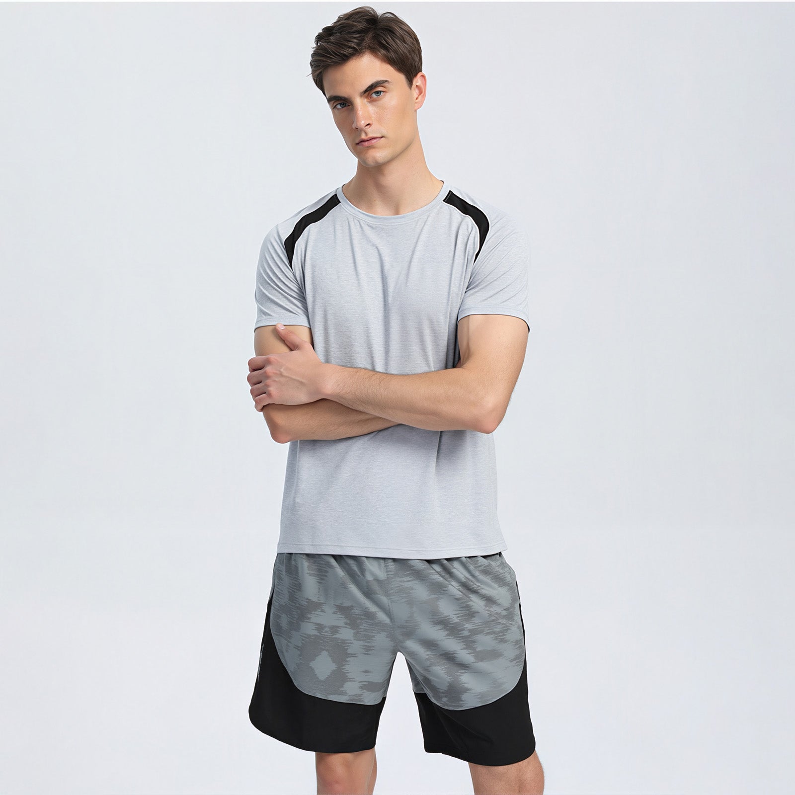 Color-Blocked Breathable Mid-Waist Five-Point Shorts
