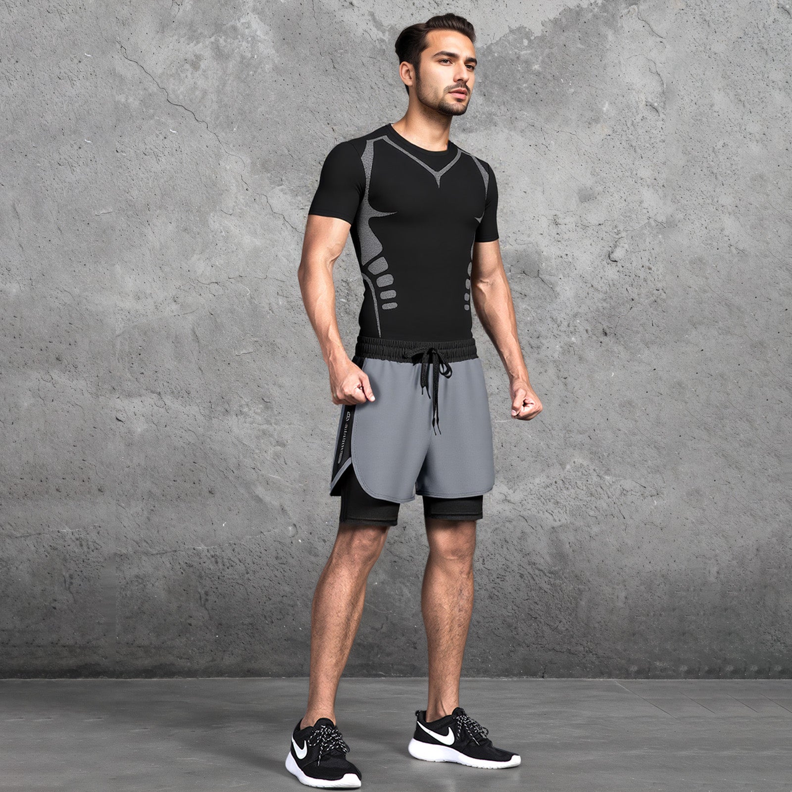 Quick-Drying High-Elastic Breathable Fake-Two Sports Shorts A