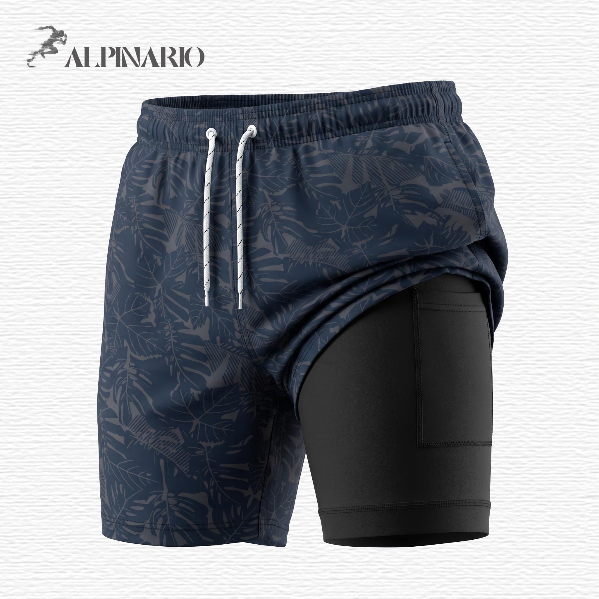 Alpinario Men's 2-in-1 Tropical Print Athletic Training Shorts