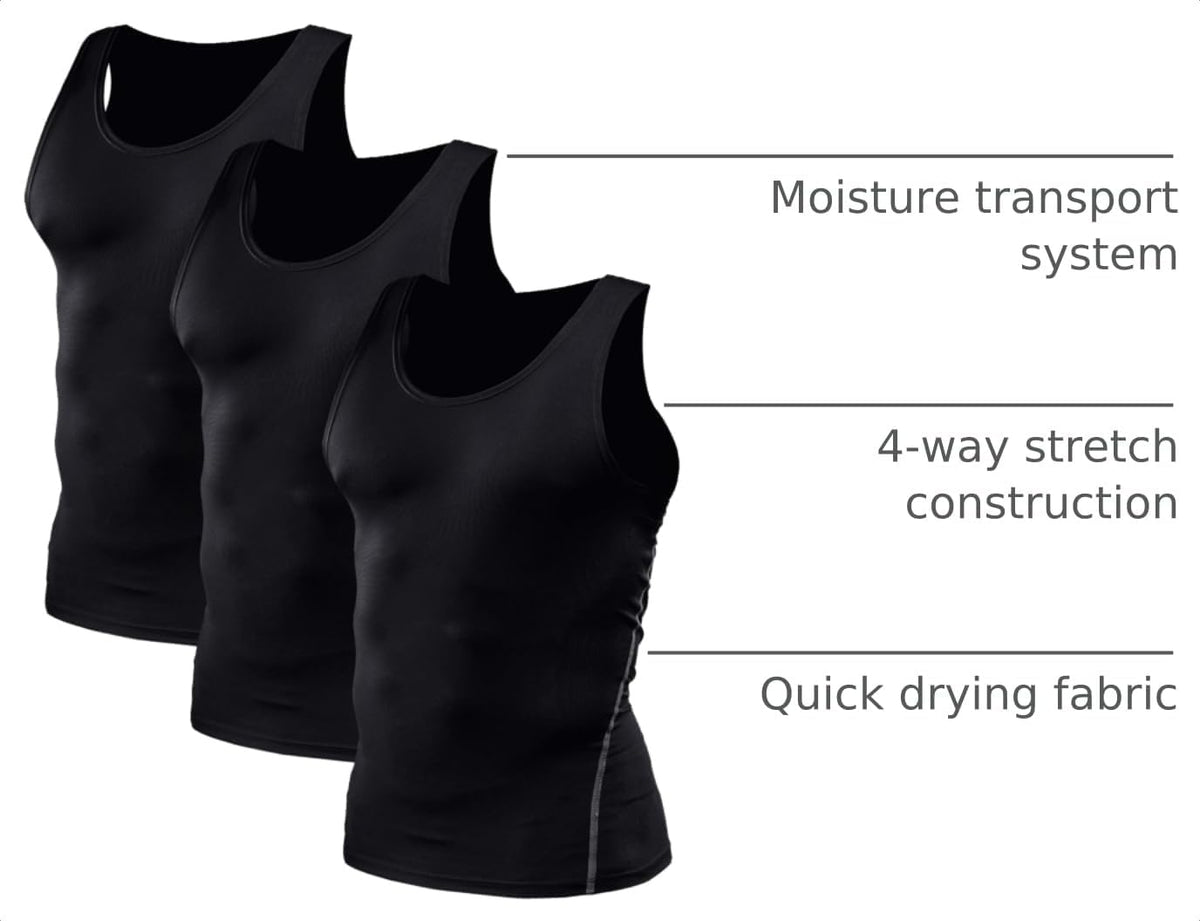 NELEUS Men's 3 Pack Athletic Compression Under Base Layer Sport Tank Top