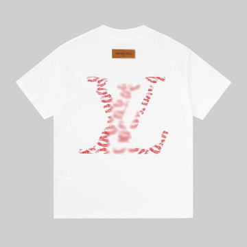 Oversized Combed Cotton T-Shirt with Distorted Embroidered Pattern in White or Red