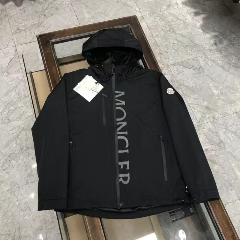 Black or gray hooded jacquard letter jacket with stand collar