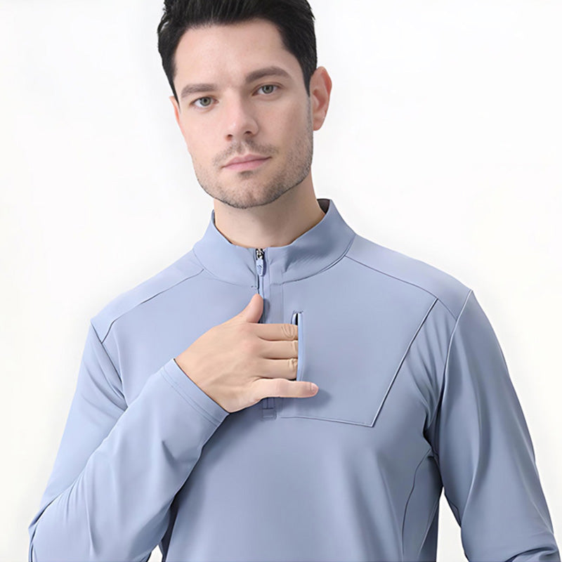 Half-Zip Fleece-Lined Stand-Collar Long-Sleeve
