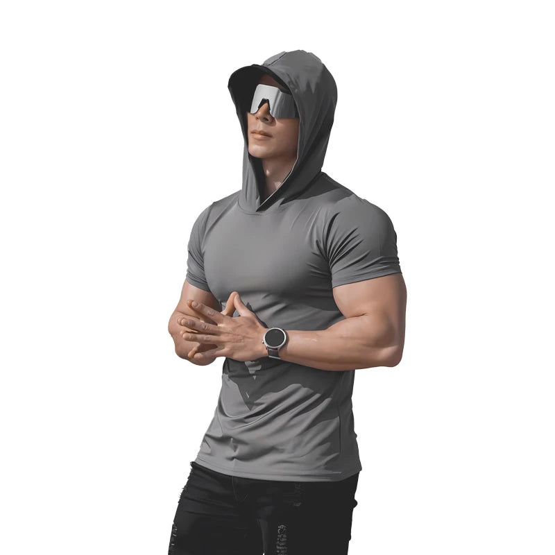 Hooded Solid-color Quick-dry Stretch Slim-fit T-shirt