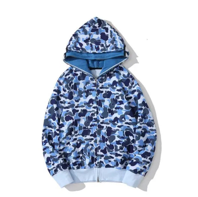Camouflage-Print Full-Zip Hoodie in Cotton-Blend Fabric