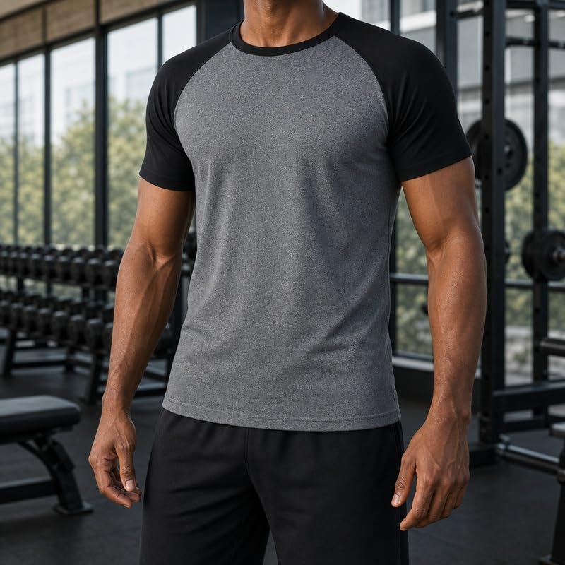 Men's Compression Short Sleeve Raglan Shirt Crew Neck... - Wholesale MOQ 20 pcs