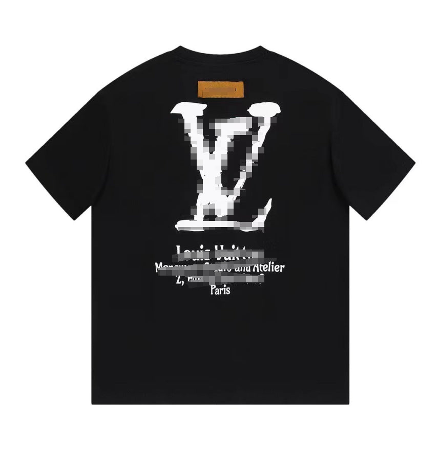 Black white-brown pixelated graphic cotton t-shirt