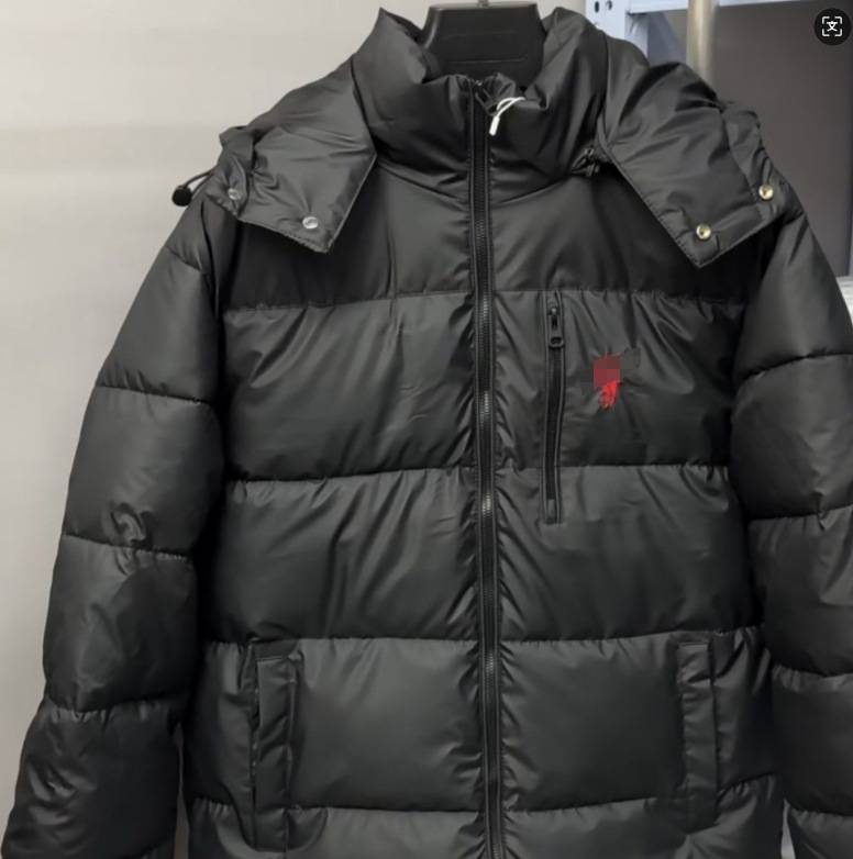 Black and Red Insulated Hooded Puffer Jacket