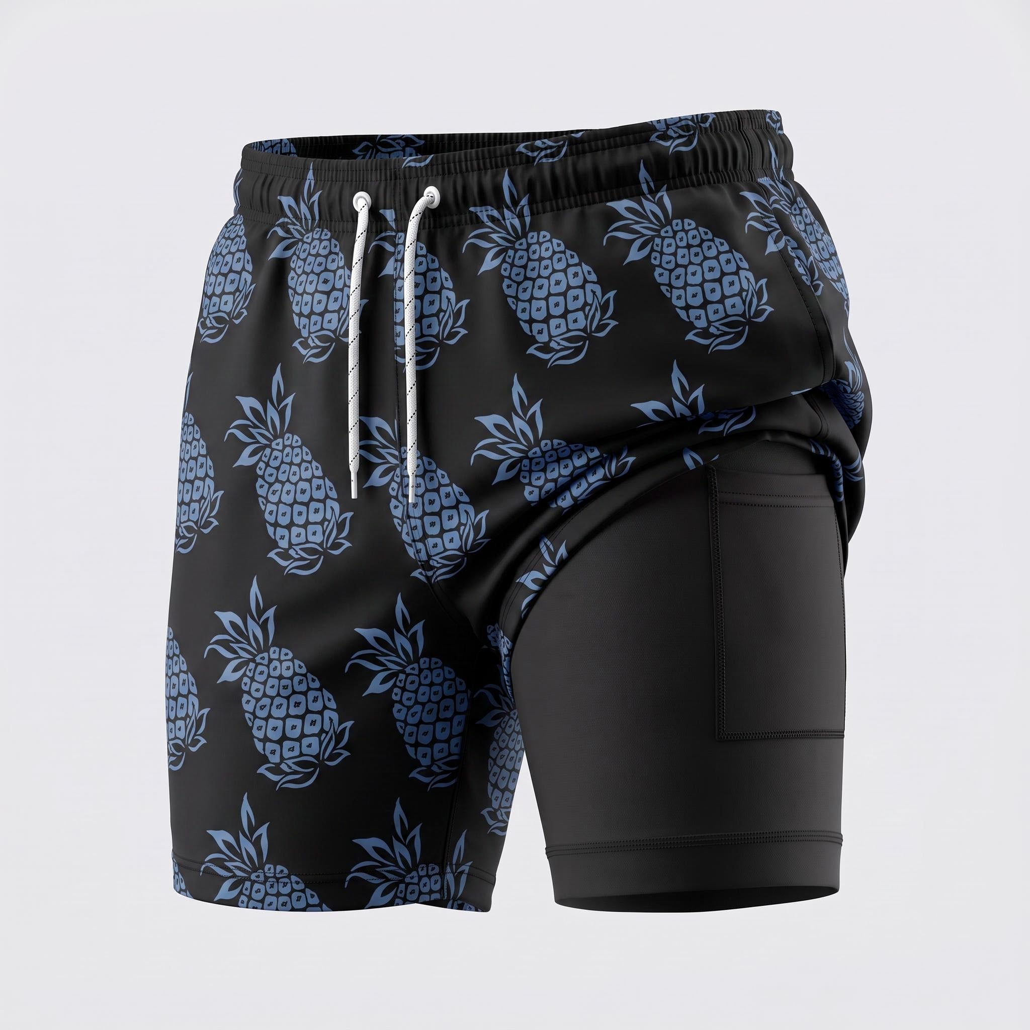 Alpinario Men's 2-in-1 Tropical Print Athletic Training Shorts