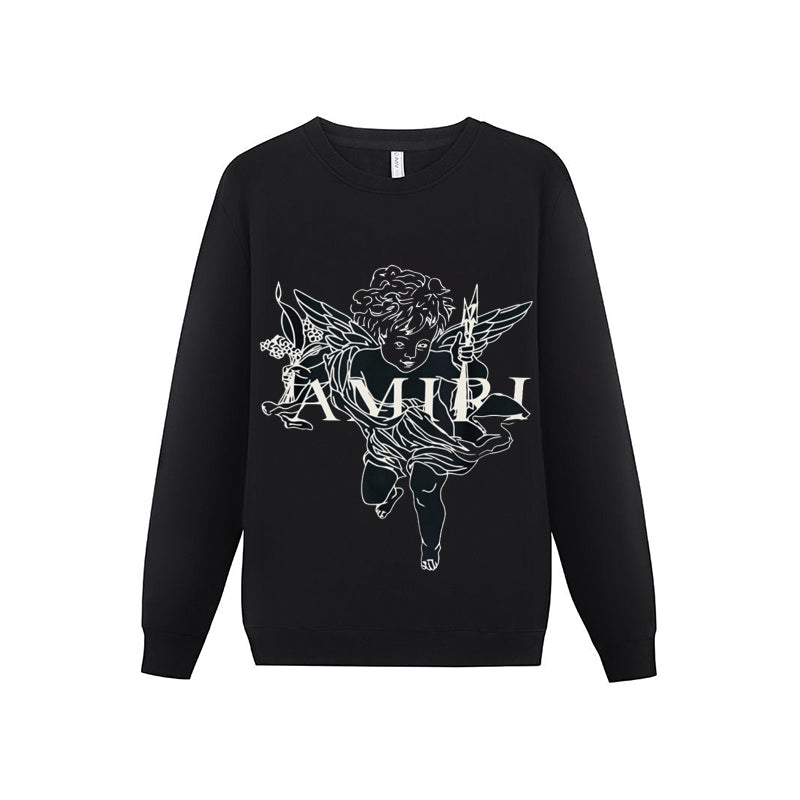 Black or White Cotton Blend Relaxed-Fit Hoodie with Cupid Print