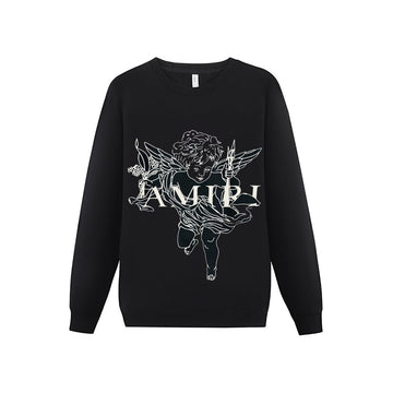 Black or White Cotton Blend Relaxed-Fit Hoodie with Cupid Print