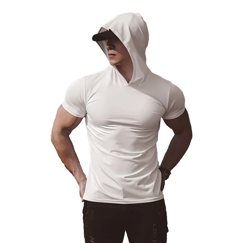 Hooded Solid-color Quick-dry Stretch Slim-fit T-shirt