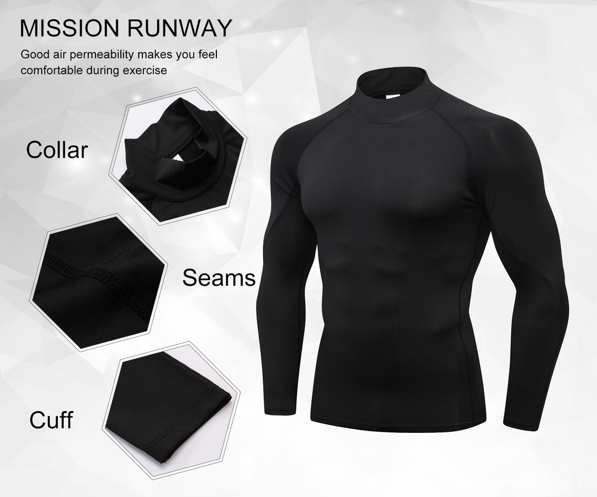 LANBAOSI Men's Compression Mock Neck Long Sleeve Quick-Drying Cool Dry Shirts, 3 Pack, Size L