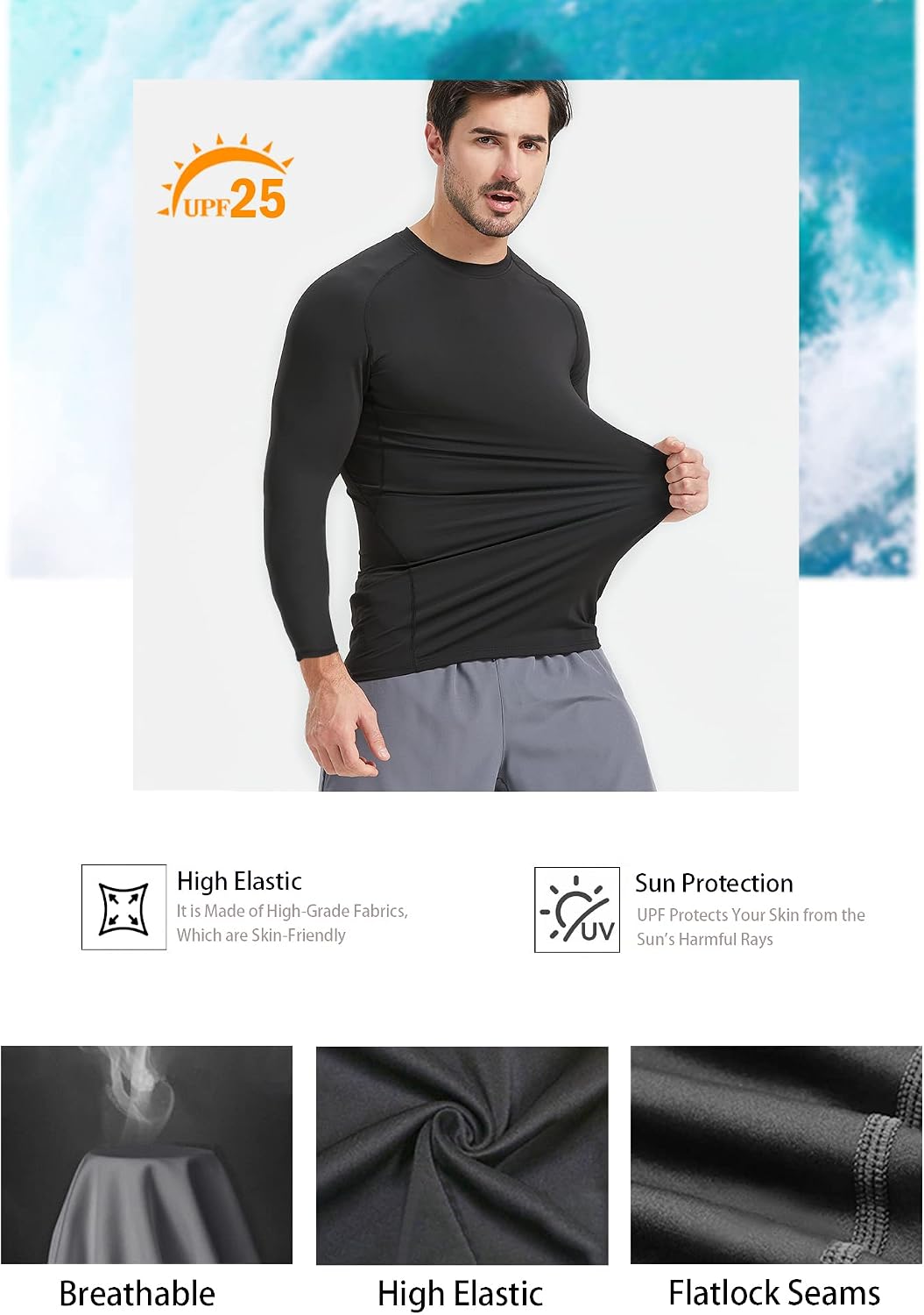 HOPLYNN 4/5 Pack Men's Workout Compression Shirts Long/Short Sleeve Shirts | Cool Dry, Rash Guard, Stretchable, Gym, Athletic, Running, Cycling, Sports, Base Layer Undershirt, T-Shirt Tops