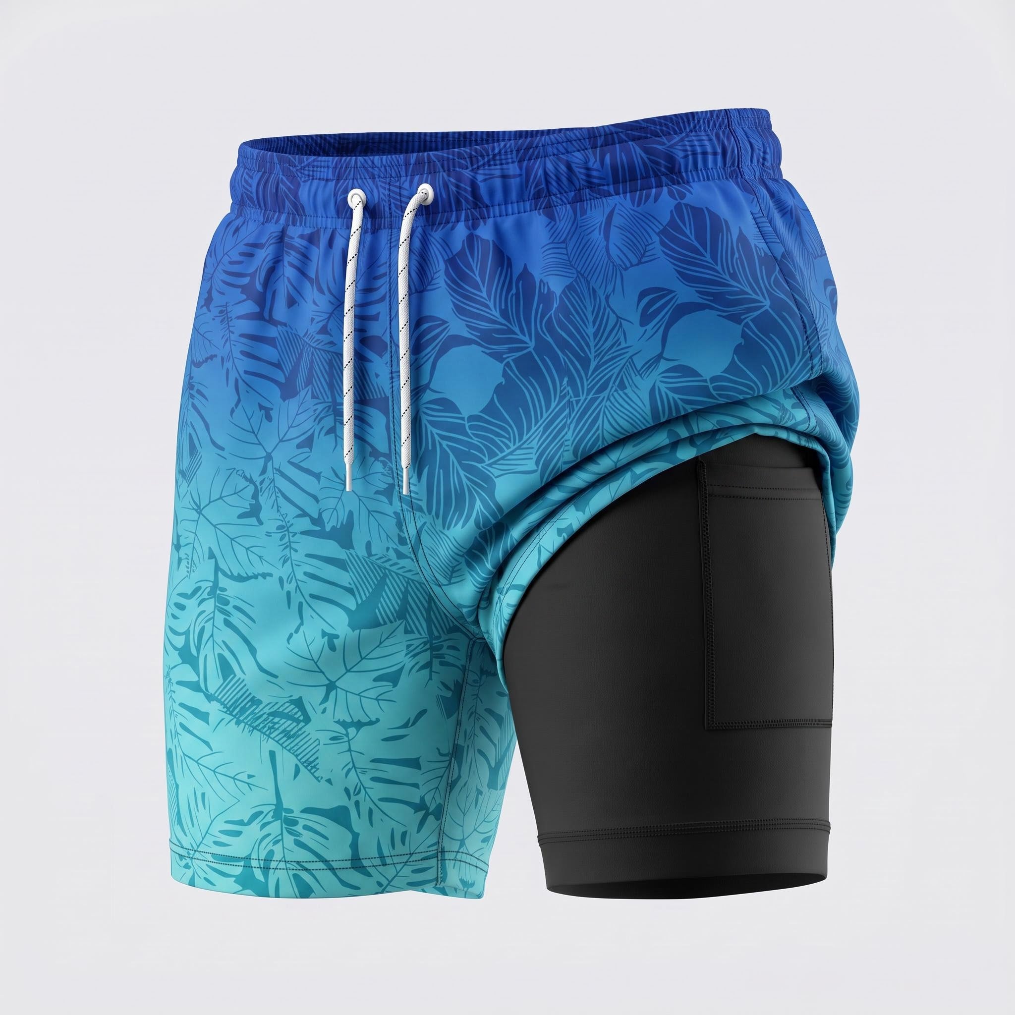 Alpinario Men's 2-in-1 Tropical Print Athletic Training Shorts
