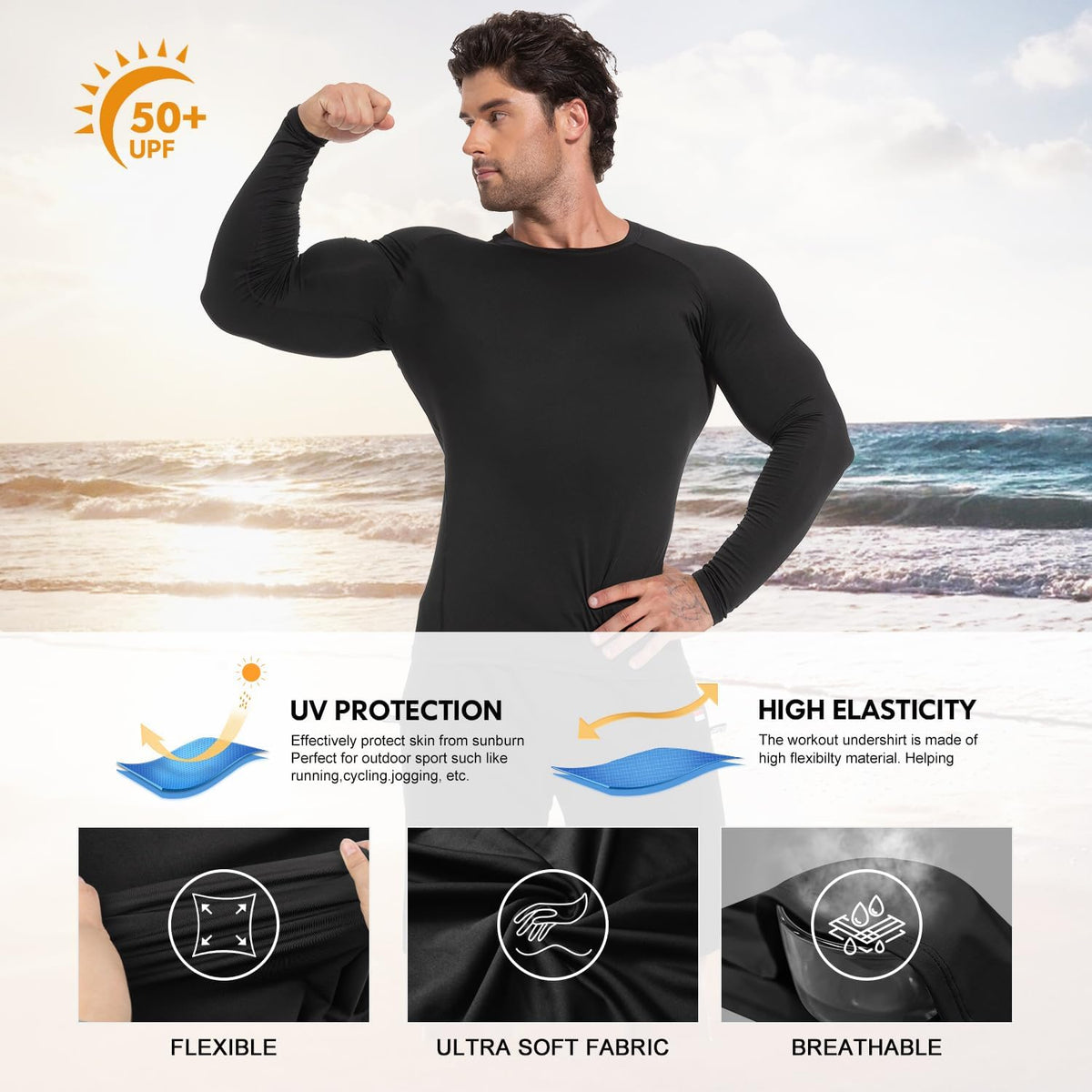 4 Pack Men's Compression Shirts Long Short Sleeve Rash Guard Workout Top | Polyester/Spandex, cooling dry fit, breathable, stretchable, lightweight, moisture-wicking, t-shirt for athletic sport gym