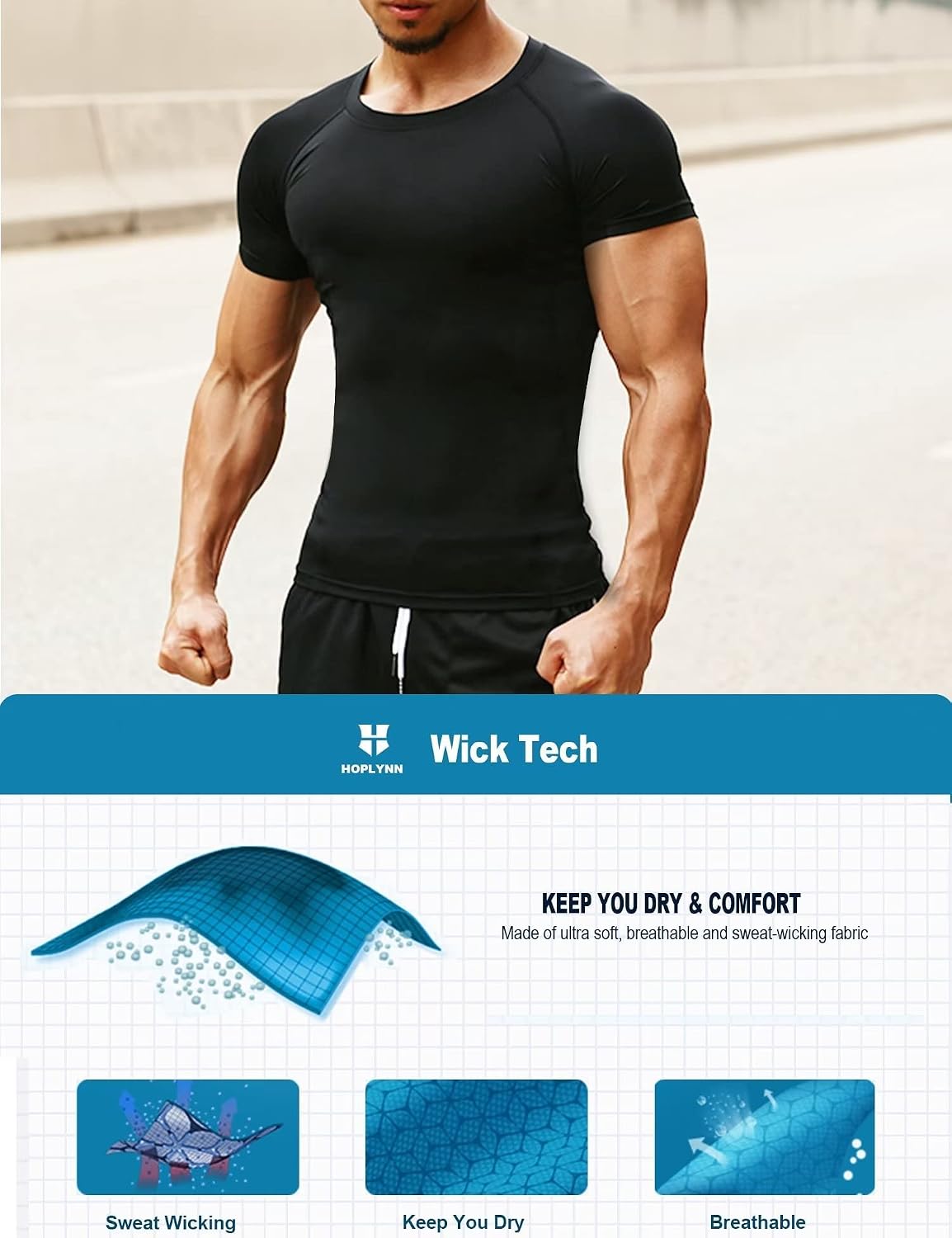 HOPLYNN 4/5 Pack Men's Workout Compression Shirts Long/Short Sleeve Shirts | Cool Dry, Rash Guard, Stretchable, Gym, Athletic, Running, Cycling, Sports, Base Layer Undershirt, T-Shirt Tops