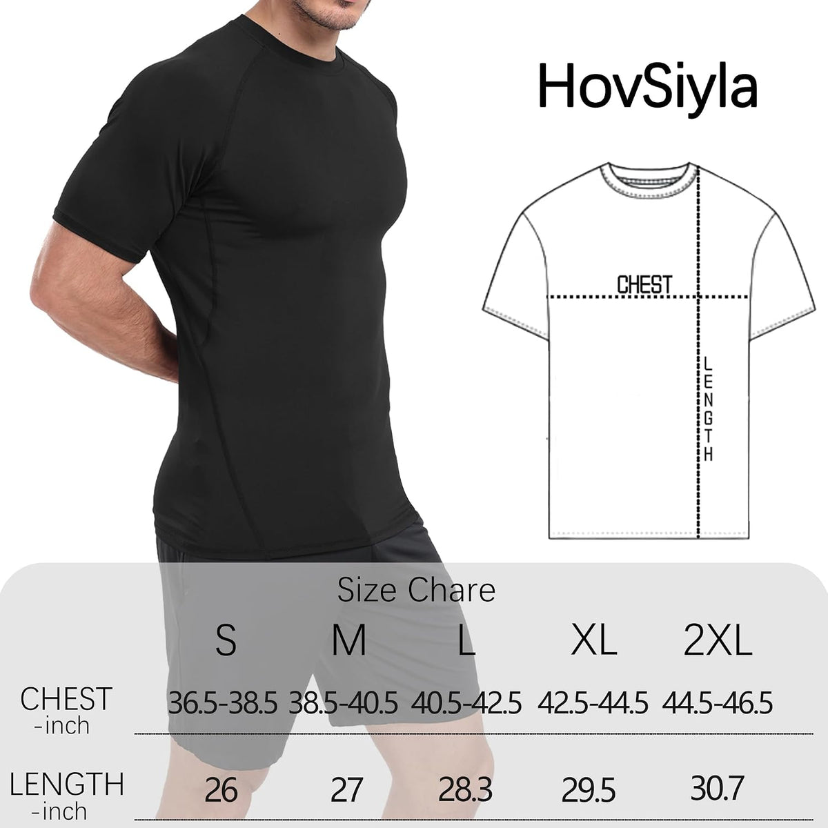 HovSiyla Men's Compression Shirts Cool Dry Short Sleeve Baselayer Athletic Workout T Shirts