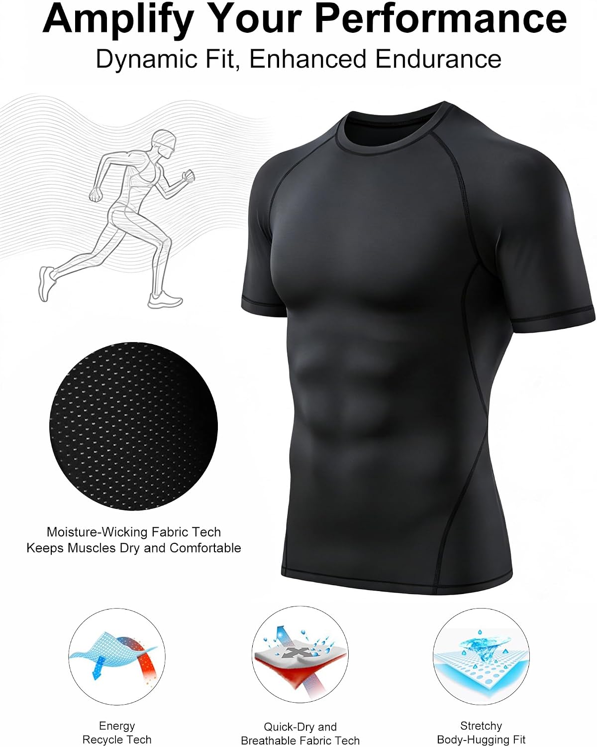 4 Pack Men’s Compression Shirts Short Sleeve Workout Gym Tops | Muscle Fit Cool Dry Compression Workout Shirts For Men, Athletic Rash Guard Tops For Gym Sports & Daily Running Activity