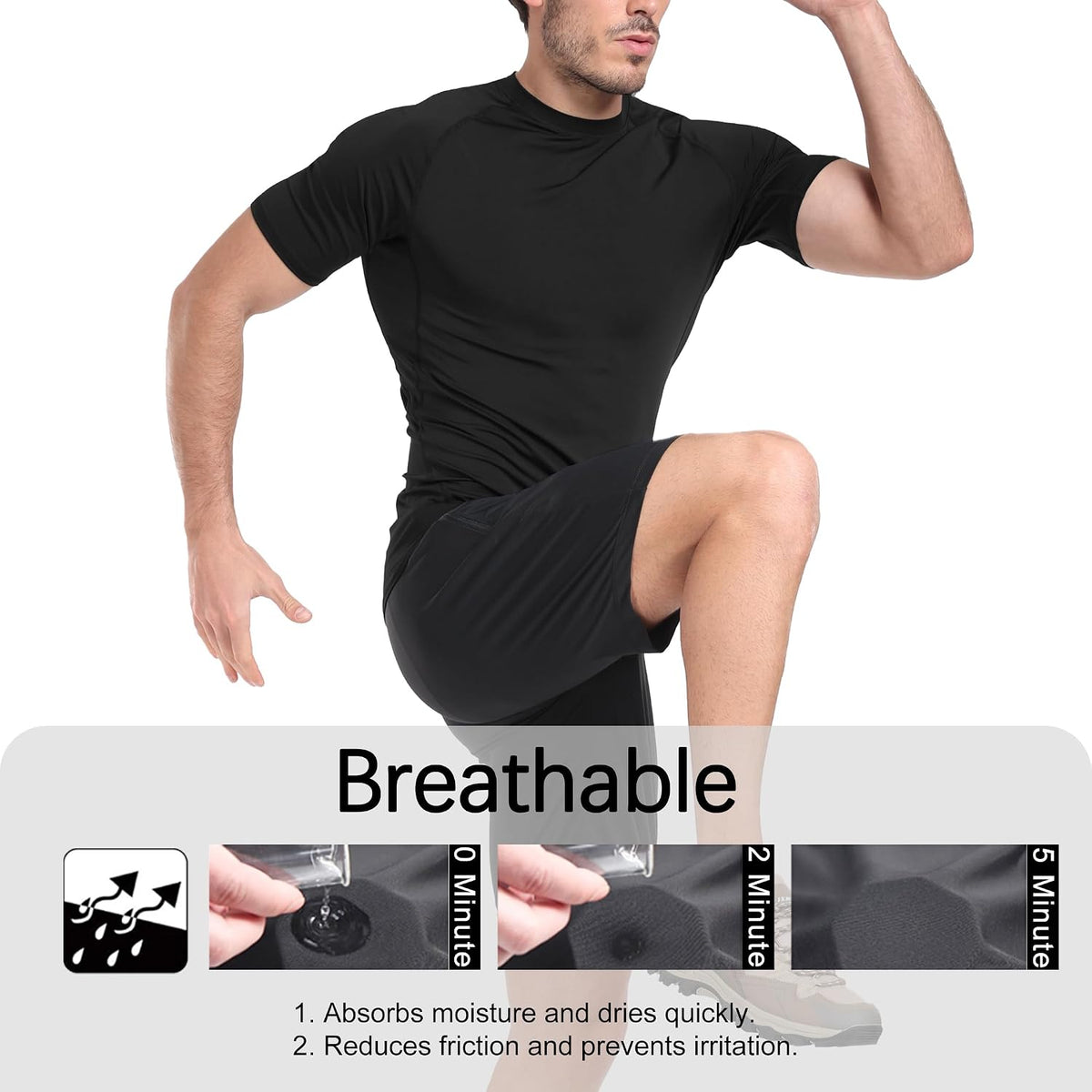 HovSiyla Men's Compression Shirts Cool Dry Short Sleeve Baselayer Athletic Workout T Shirts