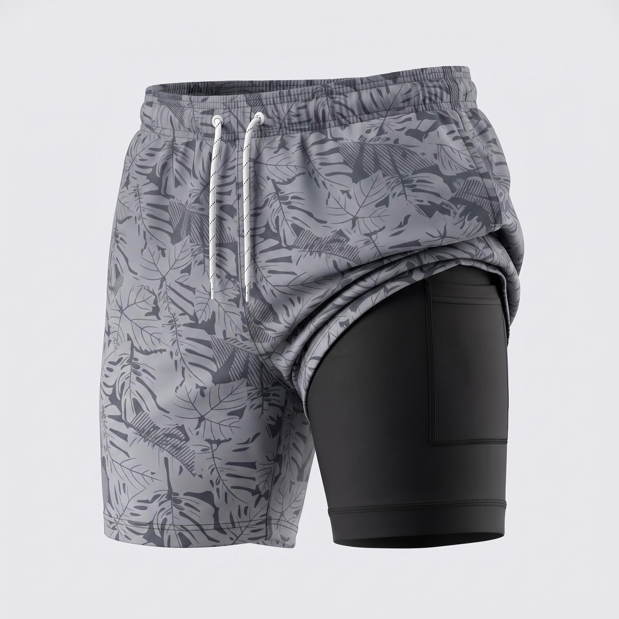 Alpinario Men's 2-in-1 Tropical Print Athletic Training Shorts