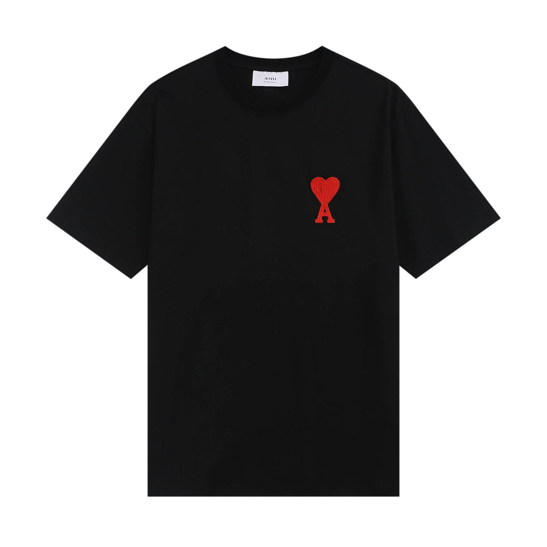 Black or Red Relaxed-Fit Cotton T-Shirt with Minimal Embroidered Heart
