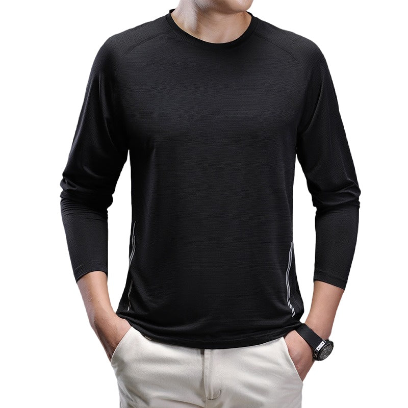2025 New Round-Neck Ice Silk Elastic Long-Sleeved T-Shirt