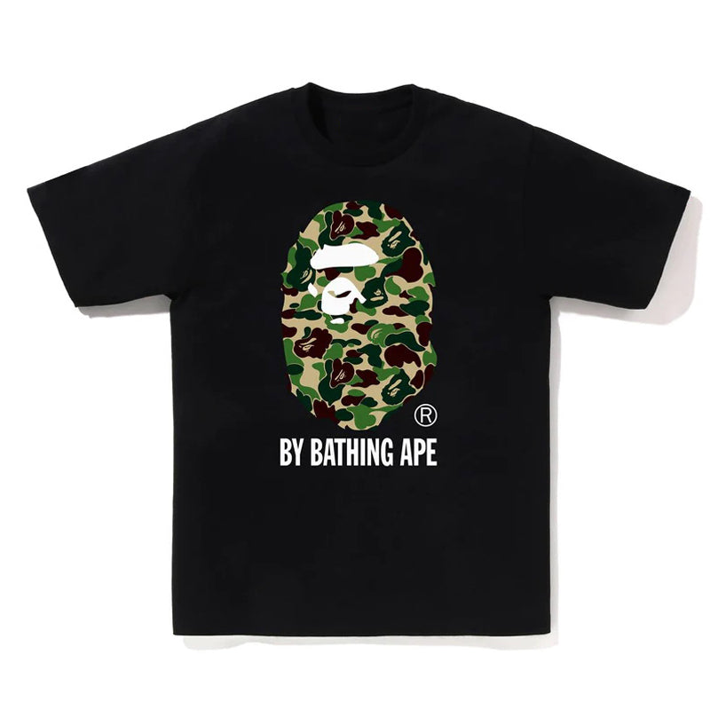 Camouflage-Print Short-Sleeve Cotton T-Shirt in Black Green Brown Beige