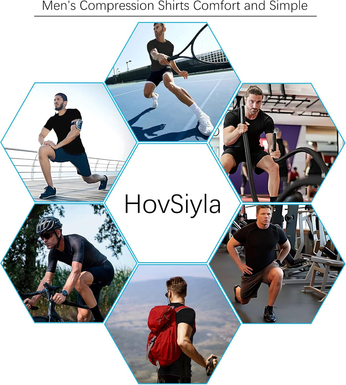 HovSiyla Men's Compression Shirts Cool Dry Short Sleeve Baselayer Athletic Workout T Shirts