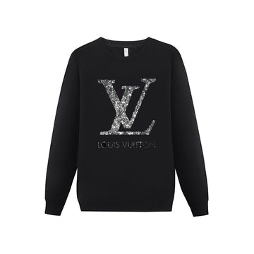 Black relaxed-fit round-neck sweatshirt with silver glitter letter motif