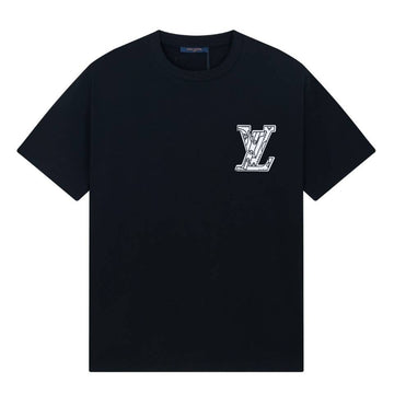 Black and white monogrammed crewneck cotton t-shirt