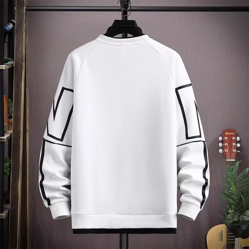 Oversized crewneck sweatshirt with white sleeve stripes
