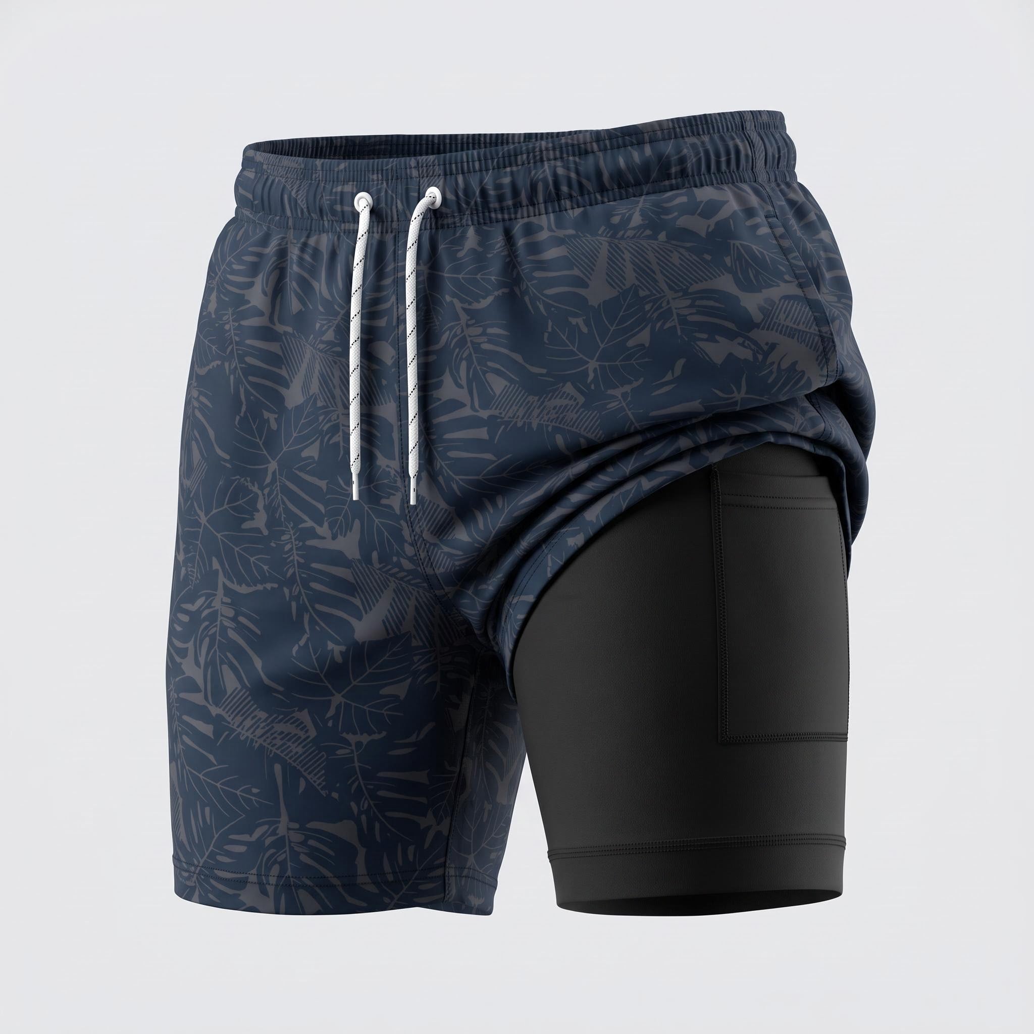 Alpinario Men's 2-in-1 Tropical Print Athletic Training Shorts