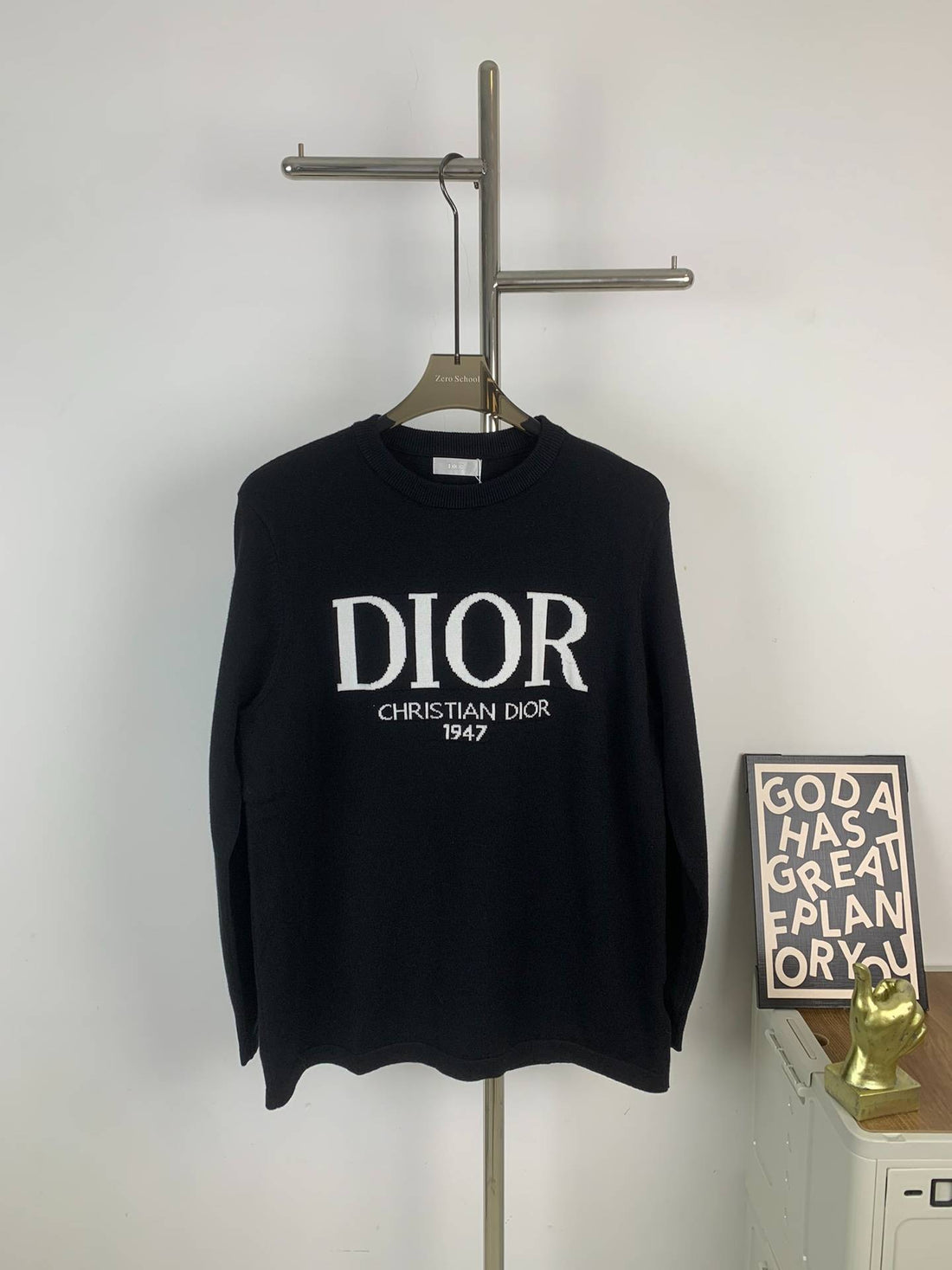 Black and White Knit Sweatshirt with Relaxed Fit
