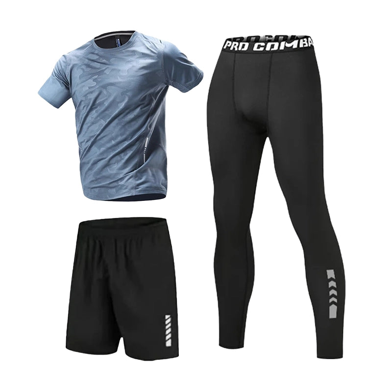 Grey Blue Summer Training Jogging 3-Piece Set