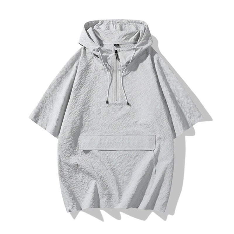 Youth Solid Color Cool Breathable Half-Zip Hooded Top