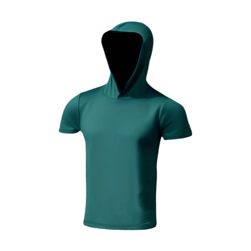 Hooded Solid-color Quick-dry Stretch Slim-fit T-shirt