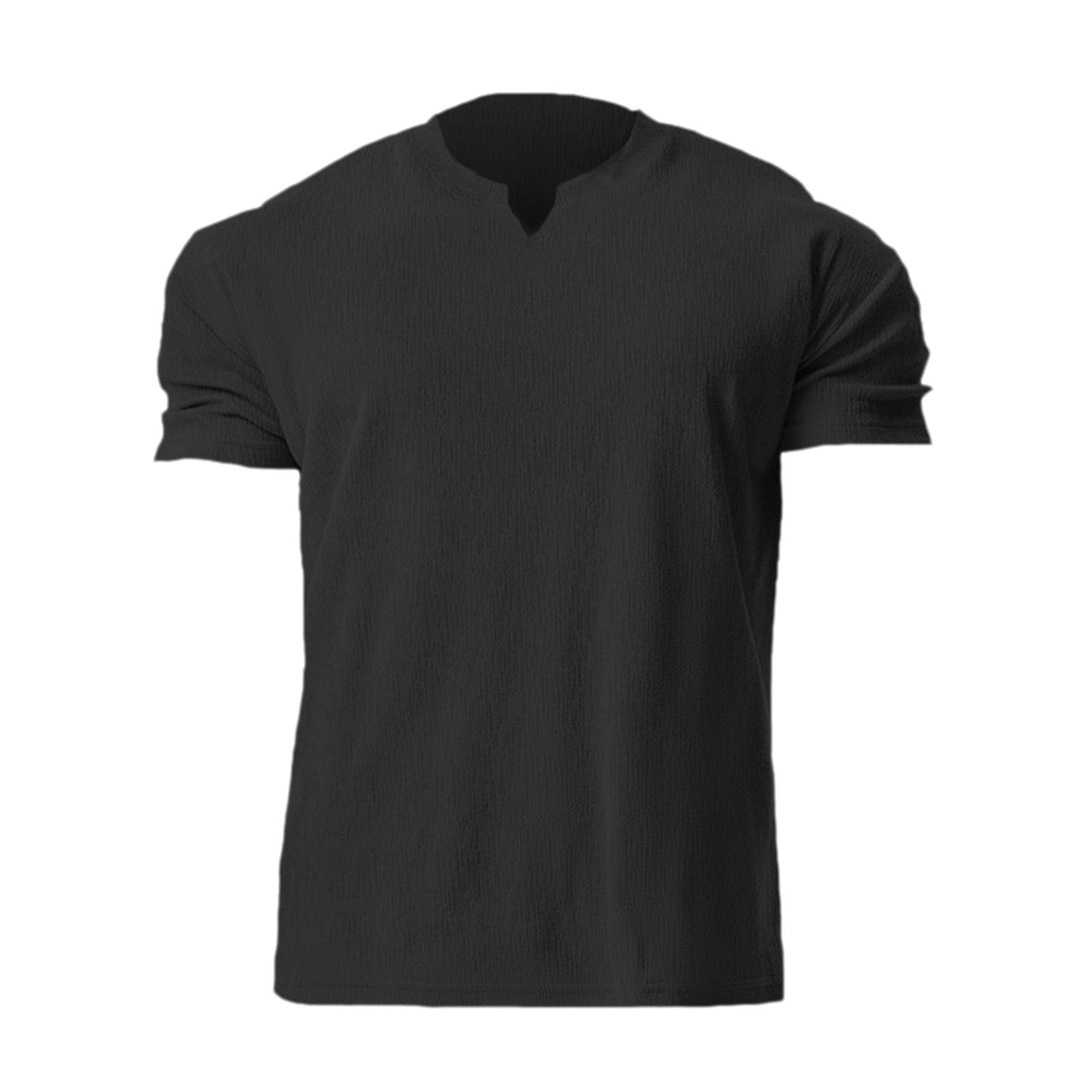 High-End Textured Breathable Solid V-Neck Short-Sleeve T-Shirt