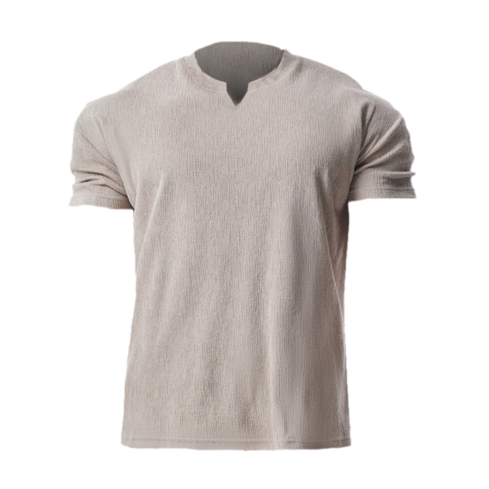 High-End Textured Breathable Solid V-Neck Short-Sleeve T-Shirt
