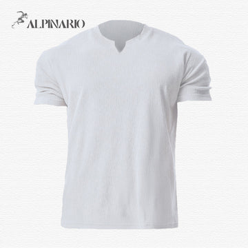 High-End Textured Breathable Solid V-Neck Short-Sleeve T-Shirt