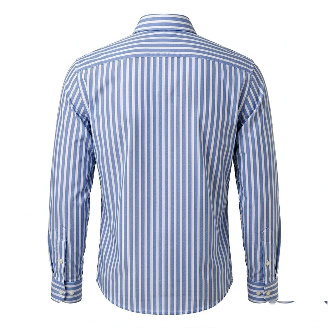 Blue and White Striped Long Sleeve Button-Down Cotton Shirt