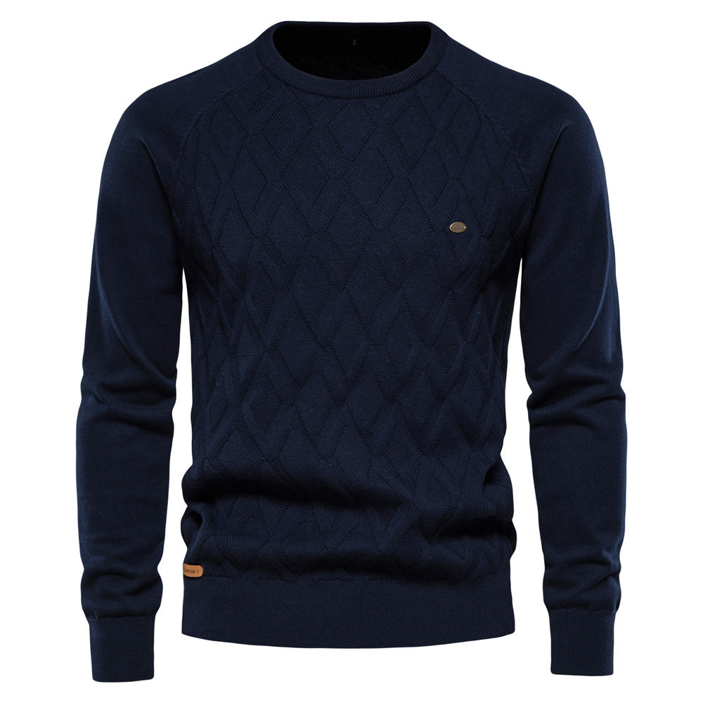 Diamond-Knit Cotton Crewneck Sweater in Khaki, Black, Green, Blue, Red, or Brown