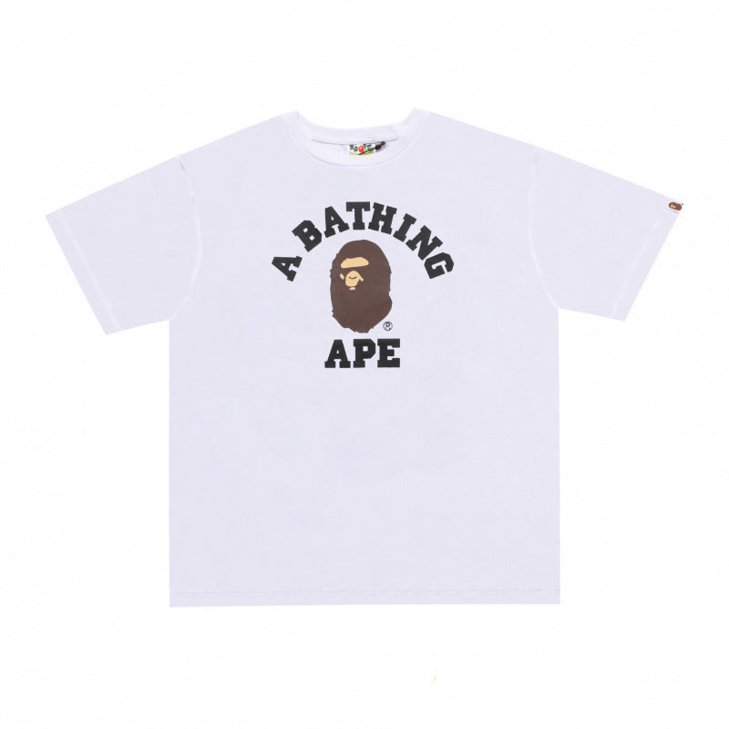 Plaid-pattern cotton short sleeve tee with graphic print