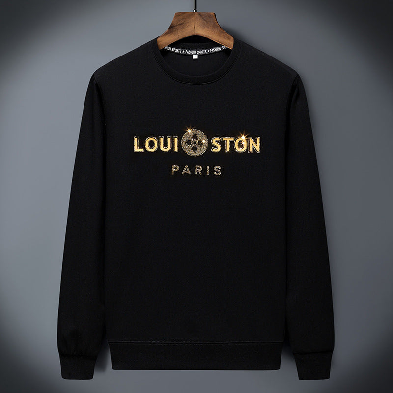 Classic crewneck sweatshirt with multicolor check-pattern text detail