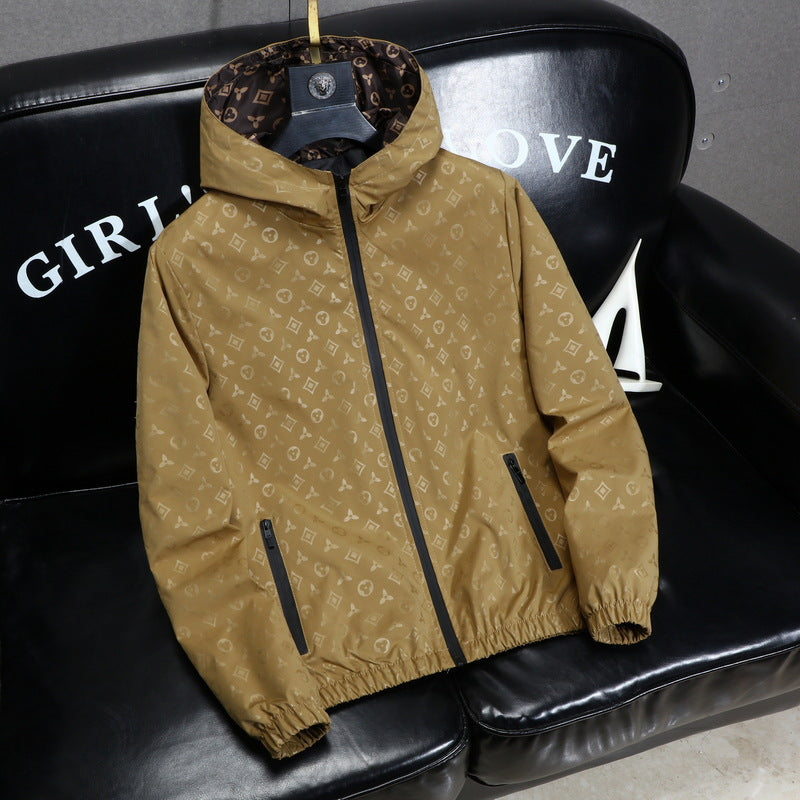 Khaki or Black Hooded Cotton Jacket with Detachable Fur Collar