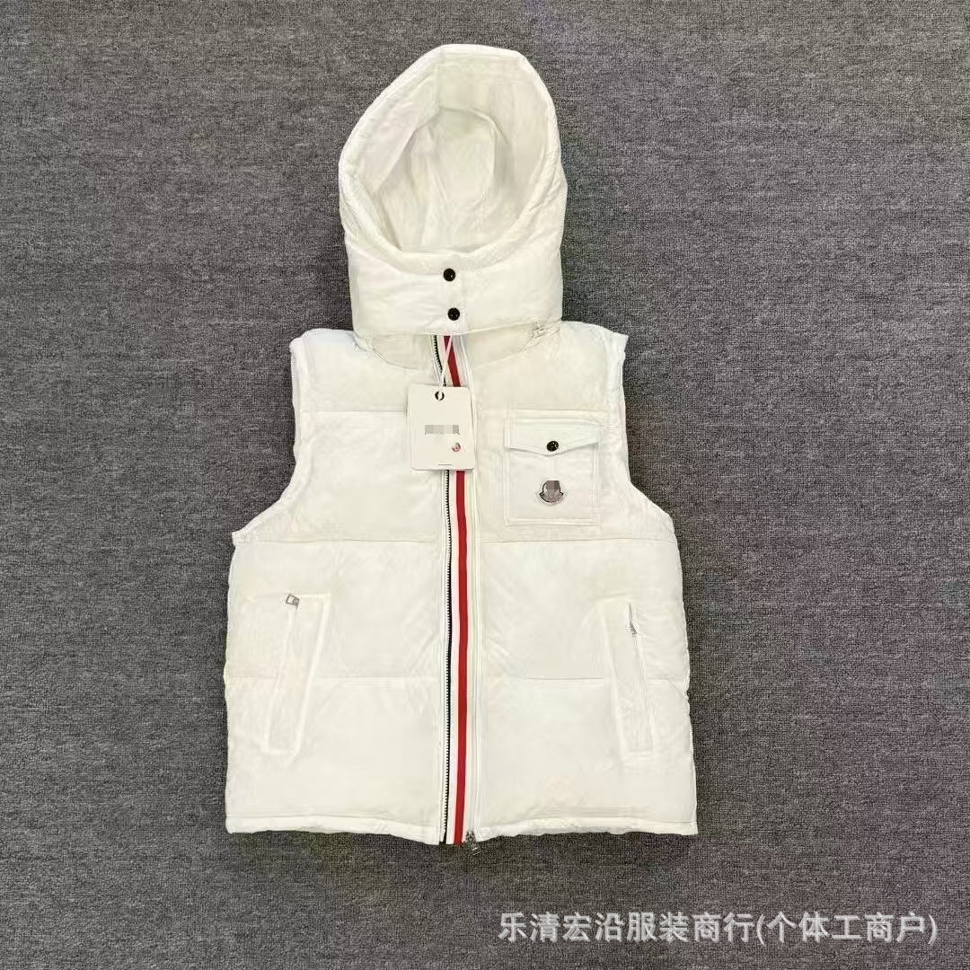 Ribbed Black Puffer Vest with Diagonal Zipper and Stand Collar