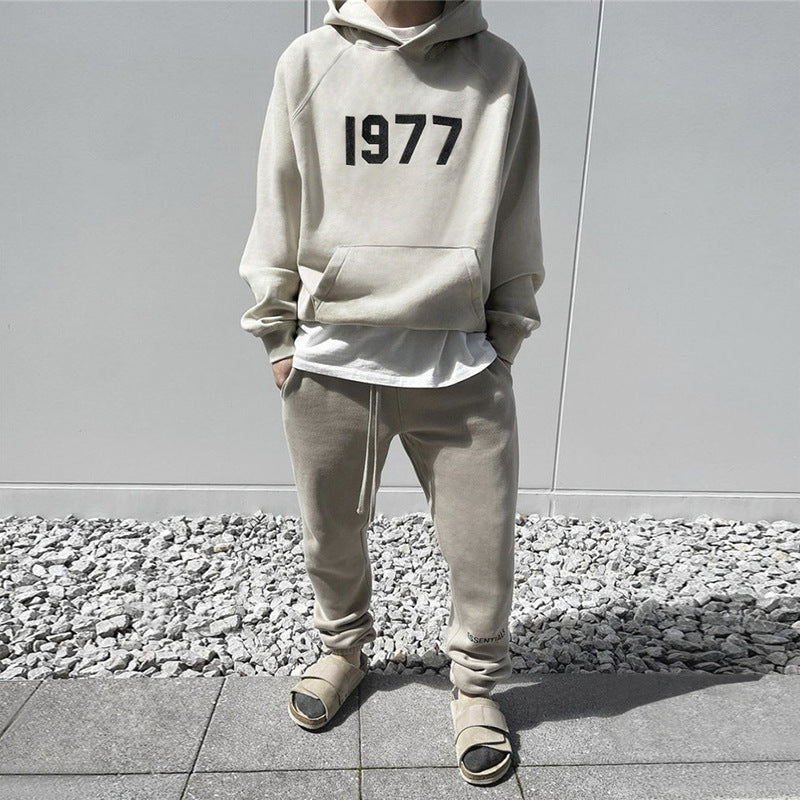 Black and Khaki Fleece Hoodie with Relaxed Fit and Minimal Chest Detail